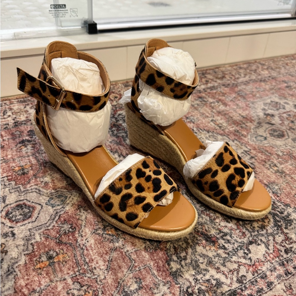 J. Crew Leopard Brown and Black Wedge Espadrilles New In Box 8